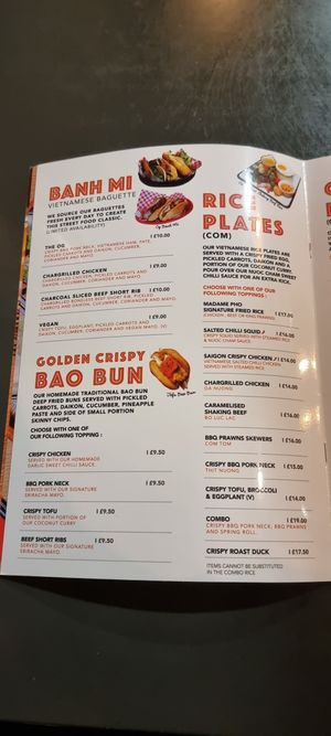 Menu at Madame Pho Derry in Northern Ireland