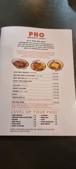 Menu at Madame Pho Derry in Northern Ireland