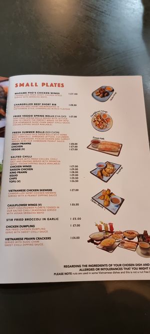 Menu at Madame Pho Derry in Northern Ireland