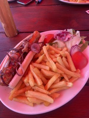 Vegan Denver hot dog   at Harley's  in Exmouth