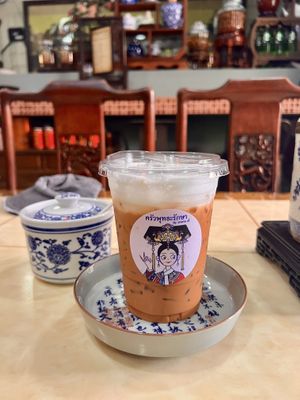 Thai tea is so good and they also have oat milk.  at Buddha's Kitchen, Vegetarian Food - ครัวพุทธะรักษา อาหารเจ in Pak Chong