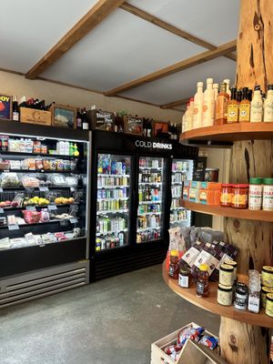 The beverage selection is great for the small space, and the refrigerator section has microgreens, fruit, fermented food, local broths (those are frozen).  at Lincoln Park Grocery in Port Angeles
