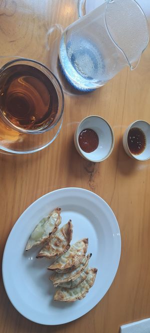 Ginseng tea and mandu (vegetable dumplings) at N. atelier in Glasgow