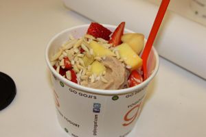 Vegan almond milk frozen yogurt.  at Goji's in Halifax