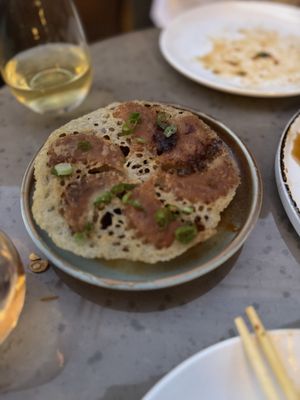 Pan fried dumplings   at Men & Beasts in Los Angeles