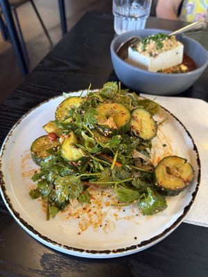 Cucumber salad with cilantroo  at Men & Beasts in Los Angeles