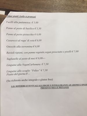 Menu at AbracadaBar in Catania