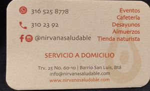 Business card at Maruben Vegetariano in Bogota