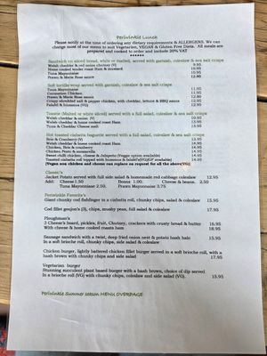 Menu page 1 at Periwinkle Bistro in Wales