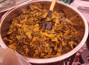 Collard greens with onions, garlic, ginger and spices at Ethiopian Vegan Eats in East London