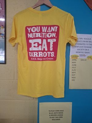 Our motto.  Eat carrots if you want nutrition  at B.A.D. Boys Ice Cream in Louisville