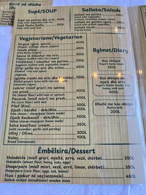Veggie section of menu   at Oda in Tirana