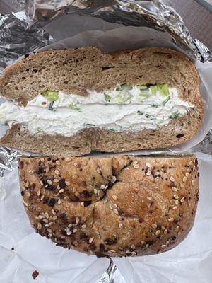 Whole Wheat Everything with vegan scallion  at Bagel RX in New York
