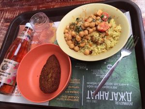 Плов с соей, чечевичная котлета и напиток at Jagannath - Kuznetsky Most in Moscow