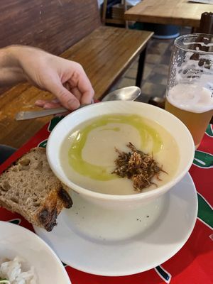 Root vegetable soup with parsley   at L'eau Chaude - Het Warm Water in Brussels