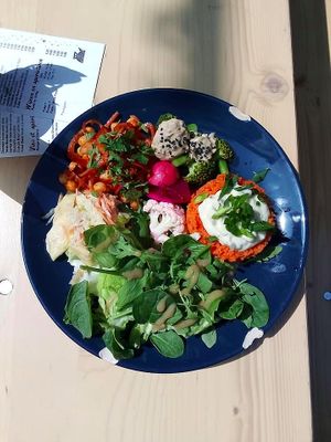 Dish of the day on sunny terrace at L'eau Chaude - Het Warm Water in Brussels