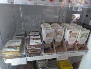 Tofu and vegan cheeses at Porter's Delicatessen in Wales