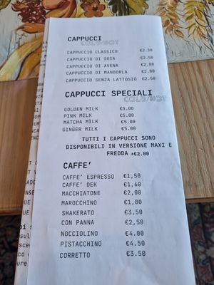 Menu (coffee with vegan milk available) at Festina Lente Bistrot in Seregno