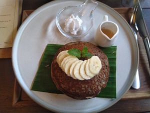 Black sesame pancakes with banana at Green Tiger House in Chiang Mai