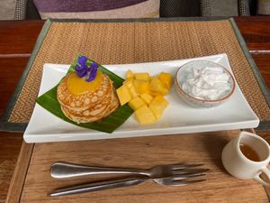 Mango pancake for breakfast   at Green Tiger House in Chiang Mai