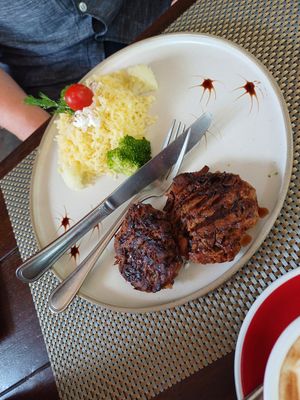 Potato rice and mushroom steak at Green Tiger House in Chiang Mai