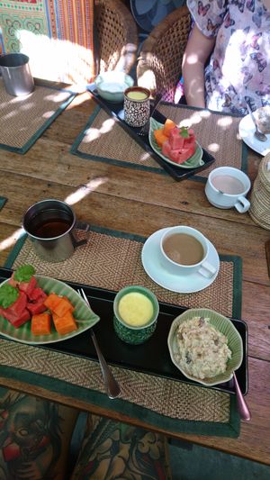 breakfast starter: vegan muesli with fruits at Green Tiger House in Chiang Mai