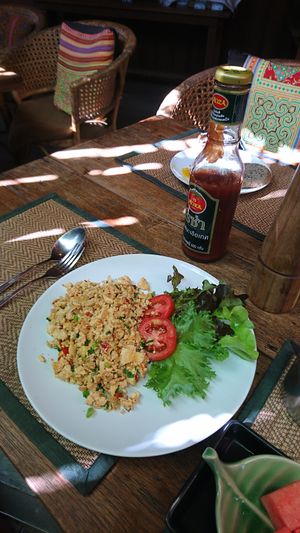 breakfast main: scrumbled tofu at Green Tiger House in Chiang Mai