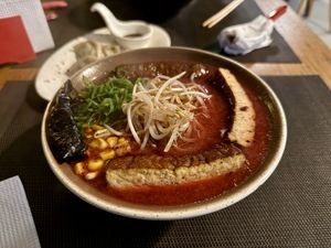 Veggie ramen with fried tofu and no egg  at Karaku Ramen in Asuncion