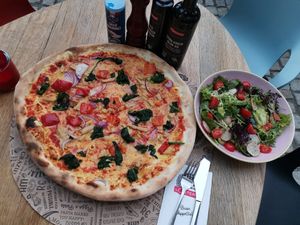 Pizza forza and insalata mista grande at L'Osteria in Ostrava