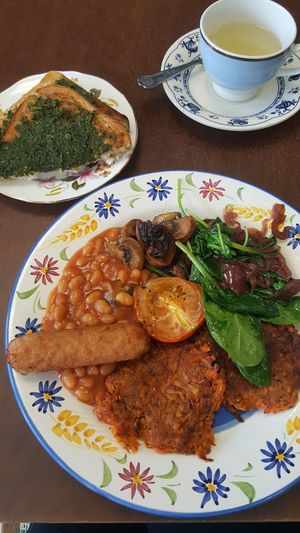 Vegan breakfast minus falafel at The Crosby Tea Rooms in Liverpool