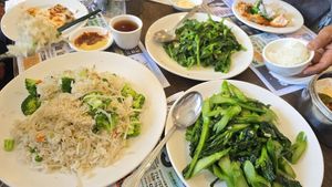 Vegan spread at Mama Lu's Dumpling House in Los Angeles