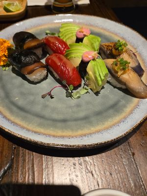 Shiitake, Pepeprs, Avocado, and Eggplant nigiri at Tane Vegan Izakaya - Highland Park in Los Angeles