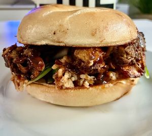 Jerk jackfruit bagel at Sweet Dee's Jerk Dubai in Dubai