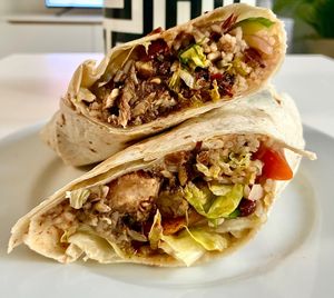 Jerk jackfruit wrap at Sweet Dee's Jerk Dubai in Dubai