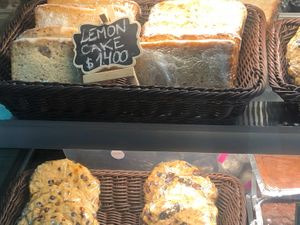 Lemon cake, and the prices are pretty standard for what you'd spend in Chile.  at La Demetra in Concepcion