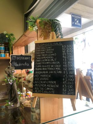The list of conservas (preserves).  at La Demetra in Concepcion