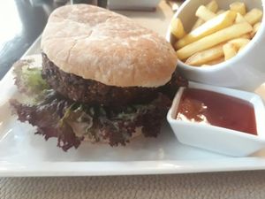 Vegan quinoa and black bean burger  at Fusion in Gran Canaria