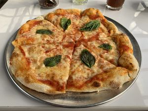 Almond cheese pizza. Glorious. at Herbívoro -  Av. Suba in Bogota