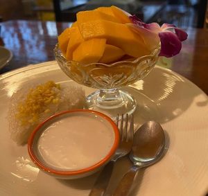Mango sticky rice at More rar kot - มรกฎ in Chiang Mai