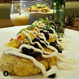 Vegan Grilled Plantain Cakes at Live Organic Food in Toronto