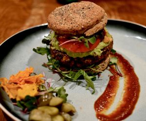 Bacon Avo Burger at Live Organic Food in Toronto