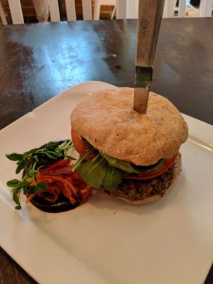 Veggie burger at Live Organic Food in Toronto