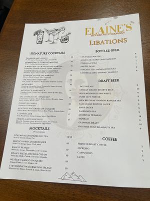 Drink menu  at Elaine's  in Alexandria