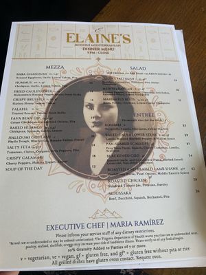 The clearly labeled menu  at Elaine's  in Alexandria