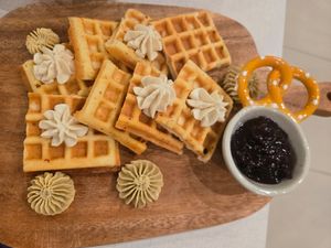 Waffle with blueberry jam at Changhe Building & Light Meal in Magong City