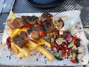 Greek platter with extra skewer  at Villa Vegana in Mallorca