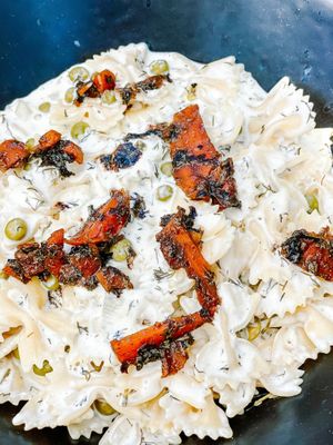 Farfalle al salmone at Villa Vegana in Mallorca