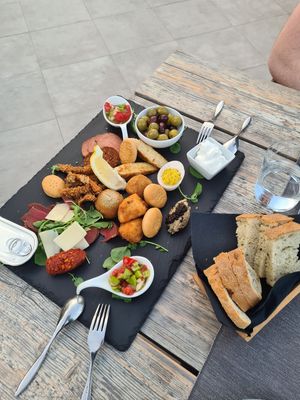 Brotzeit (mixed platter). So much delicious food! at Villa Vegana in Mallorca