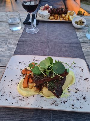 I ordered a steak, while my partner ordered greek platter. at Villa Vegana in Mallorca