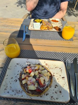 Breakfast. Ordered "Chocoloco" while my partner ordered "Mallorca". at Villa Vegana in Mallorca